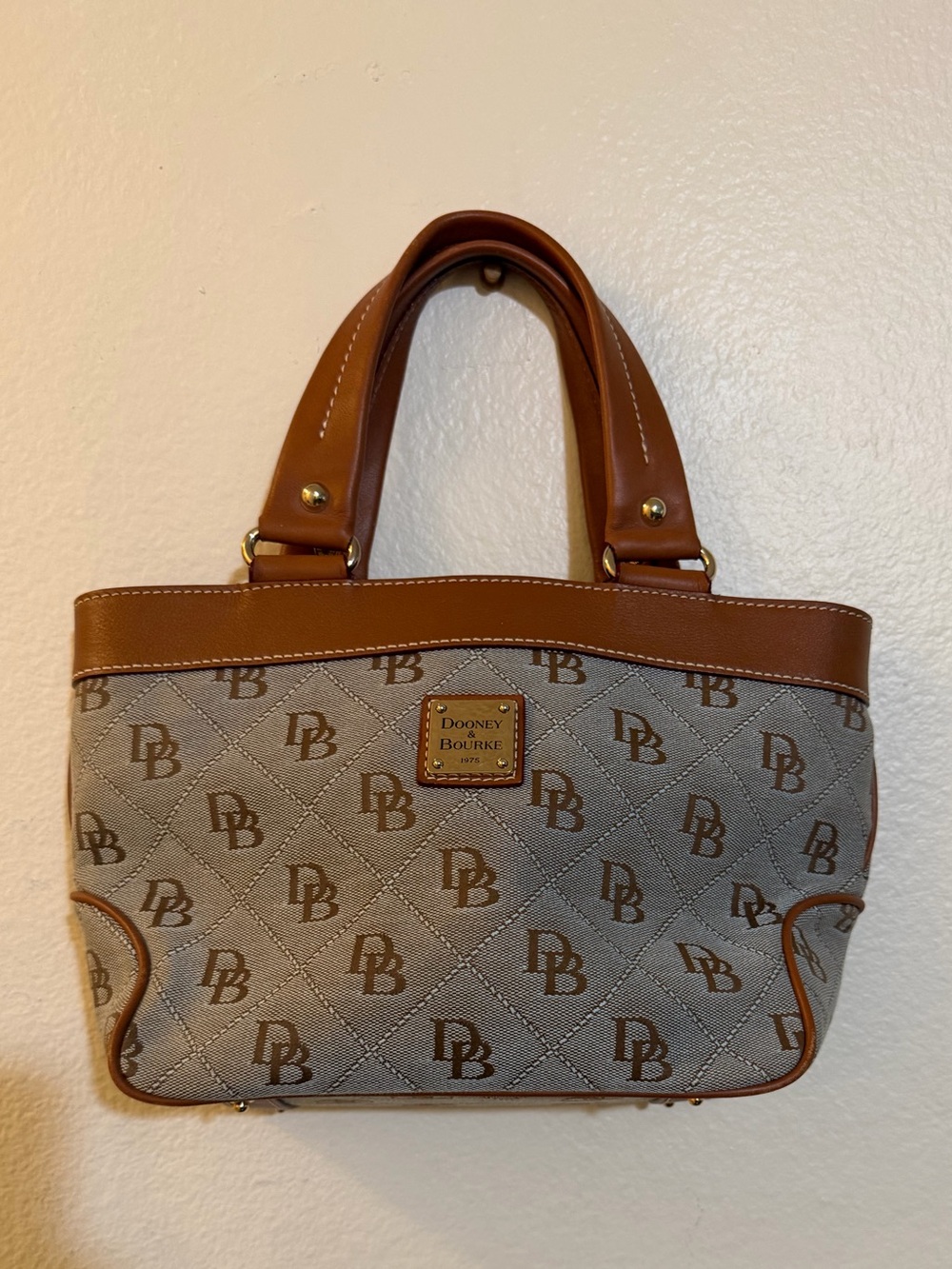 Dooney & Bourke Brown Logo Quilted Satchel with Tan Trim